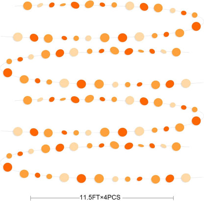 46 Ft Thanksgiving Fall Autumn Circle Dots Garland Gradient Orange Polka Dot Hanging Paper Streamer for Orange Wedding Bridal Shower Birthday Baby Shower Engagement Harvest Party Decorations Supplies