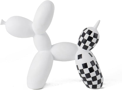 Vilead Resin Balloon Dog Statue with Checkered Pattern,Modern Home Decoration Trendy Animal Art Ornaments,Collection Figurine Bedroom Living Room Office Desktop Sculpture