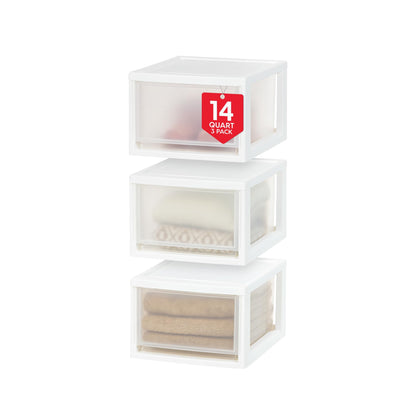 IRIS USA 3-Pack, 14.5 Qt. Stacking Drawer Storage Organizer, White