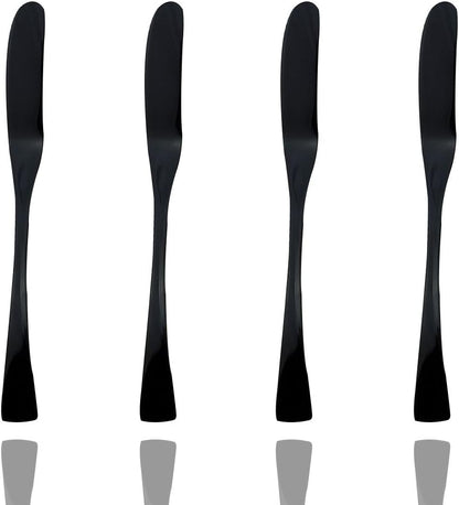 JASHII 18/10 Stainless Steel 4 Piece Mirror Polished Black Butter Knife Bagels Cheese Knife Black Server Utensil Set