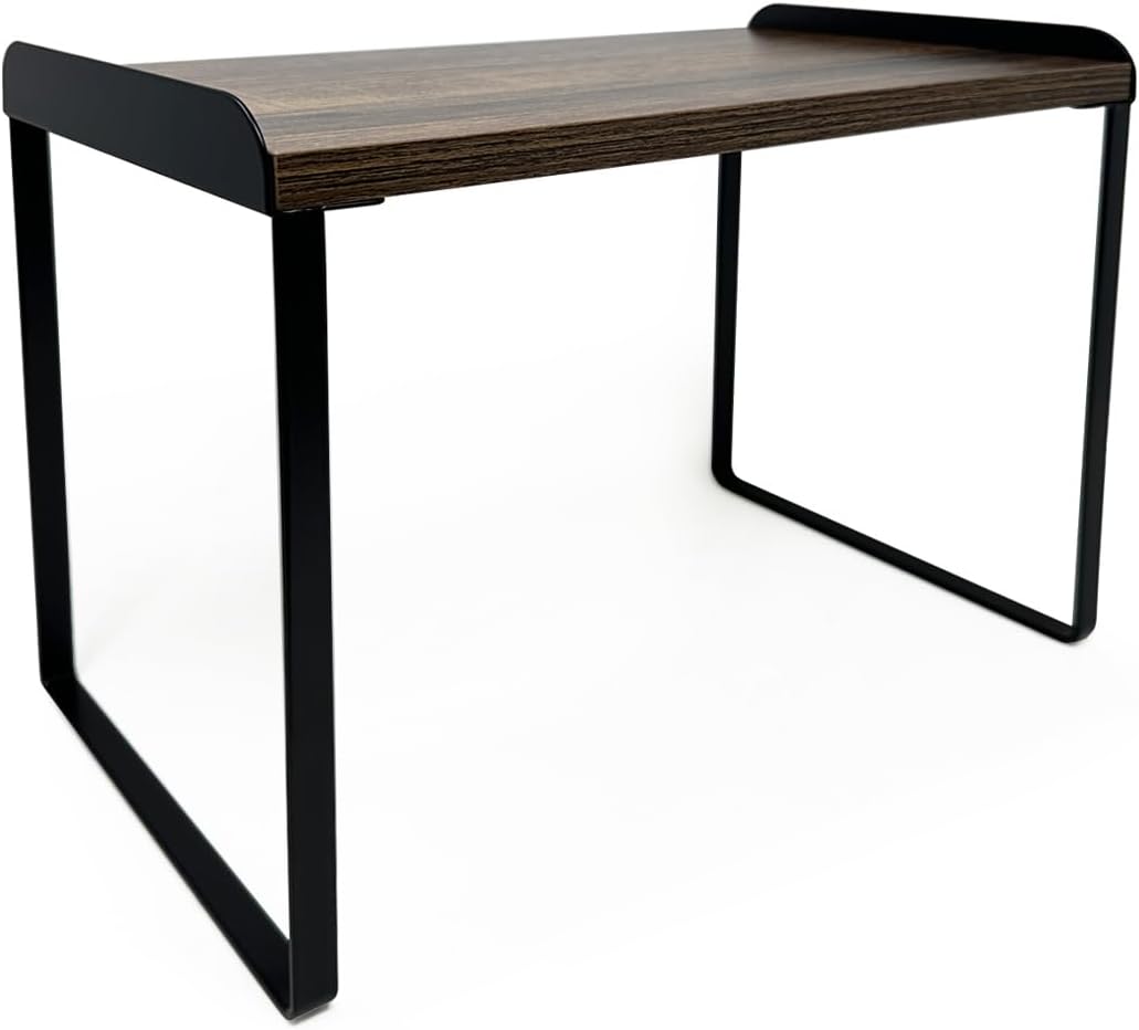 Mitus Shelf Organizer and Storage, Tiered Wood Cabinet Rack for The Kitchen Counter, Bathroom Counter, Pantry Cupboard, Office Desk Bookshelf, 12" Wide Walnut Brown and Black (Large)