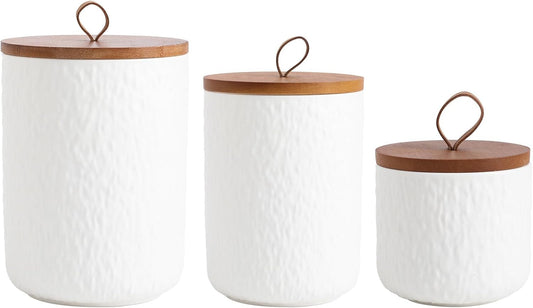 Kitchen Canisters for Countertop, Ceramic Coffee Canisters with Airtight Lids Food Storage Jars Sugar Container for Kitchen Counter Tea, Coffee Beans, Spice (#001White-Set of 3)