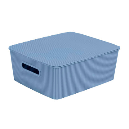 Glad Storage Baskets with Lids - Set of 4 Stackable Plastic Boxes with Handles - Decorative Shelf