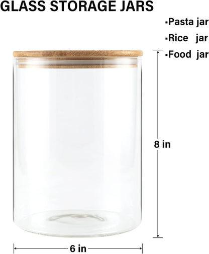 Food Storage Jars,2pack-105 Ounces3100ML -Stackable Glass Storage Containers Clear Glass Food Canister with Bamboo Lid Airtight For Serving Tea, Coffee, Flour, Sugar, Candy, Cookie, Spice and More