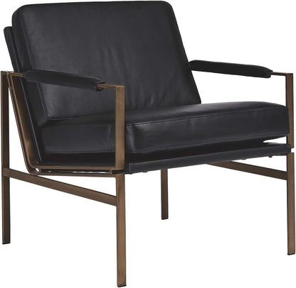 Signature Design by Ashley Puckman Mid-Century Modern Leather Accent Chair, Black