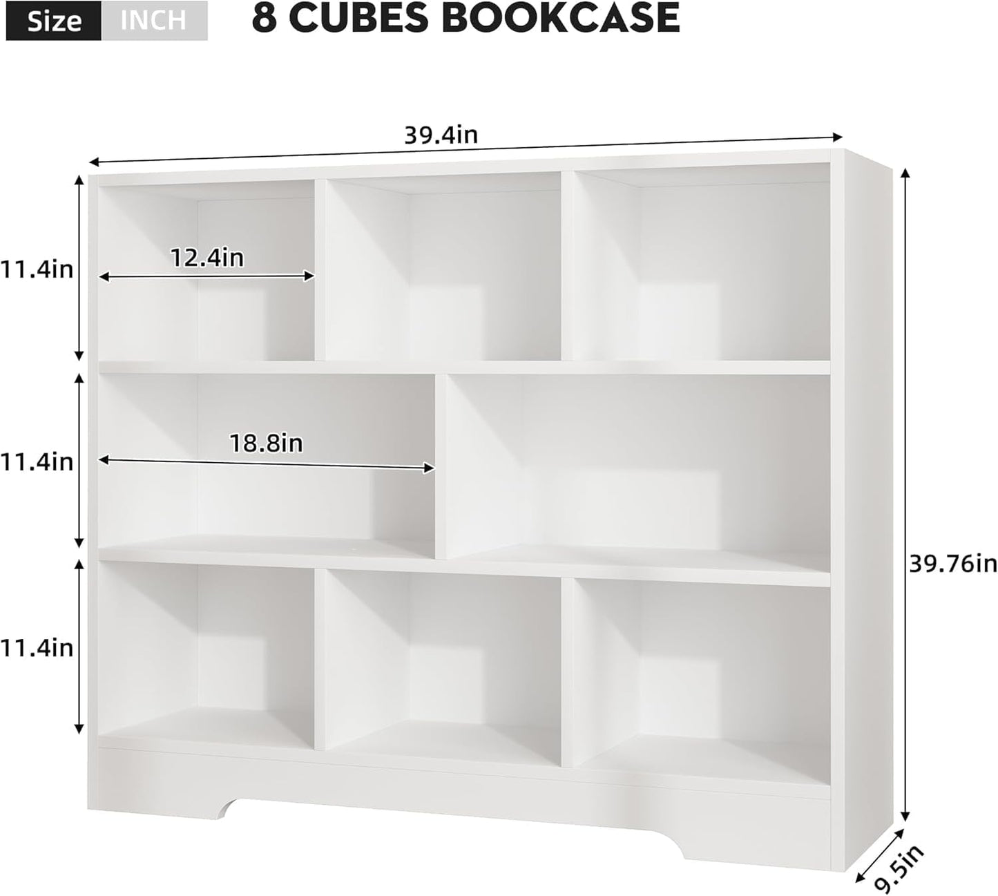 Book Shelf Set of 2, 8 Cubes Storage Organizer, 3-Tier Open Bookshelf Wooden Bookcase, Freestanding White Bookshelf Cube Shelf for Bedroom, Living Room