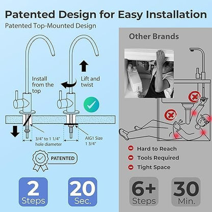 iSpring RCC2, Upgraded 200 GPD Capacity, 5-Stage Under Sink Reverse Osmosis Water Filter System, Patented Easy-Mount Faucet for Hassle-Free Installation