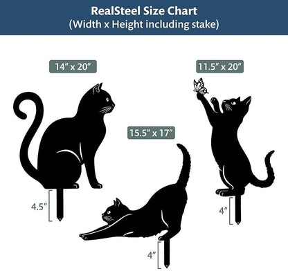 RealSteel I 3 Pack Steel Cat Garden Decor I Outdoor Yard Decorations I Gift for Cat Lovers I Lawn Ornaments and Statues I Garden Signs Decorative Outdoor - Penny Vein