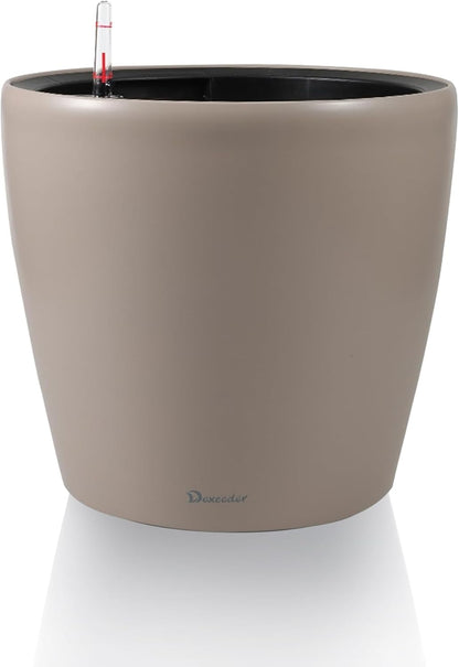 Dexceder 11x10 Inches Self Watering Planter Indoor Outdoor, Inner Pot Design, Thickened Table Flower Plant Pot with Water Level Indicator (Taupe Matte)
