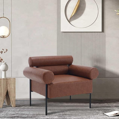 Modern Accent Chair, Single Sofa Accent Chair for Living Room, Upholstered Leather Mid-Century Modern Armchair, Oversized Reading Chair with Channel Tufted for Bedroom, Office, Brown