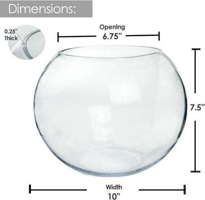 Craft And Party, Glass Bubble Vase, 8" Height x 10" Width Glass Fish Bowl, Bubble Bowl for Terrarium, Flower Centerpiece