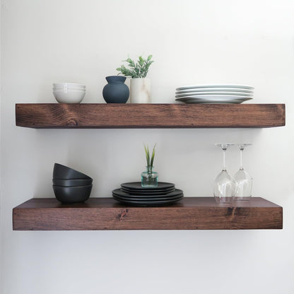 Modern Floating Shelves 3 Inches Thick for Wall, Wide Shelves for Kitchen, Living Room, Bedroom, and Bathroom, Natural Pine Wood, Rustic Wooden Shelf, (Set of 2) (Provincial, 60Lx3Hx8D)