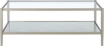 Henn&Hart 45" Wide Rectangular Coffee Table with Mirror Shelf in Satin Nickel, Coffee Table coffee tables for living room, studio apartment essentials