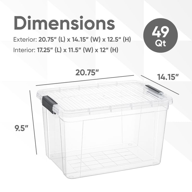Superio Storage Bins with Lids- Clear Boxes for Organizing, Stackable Plastic Containers- BPA Free