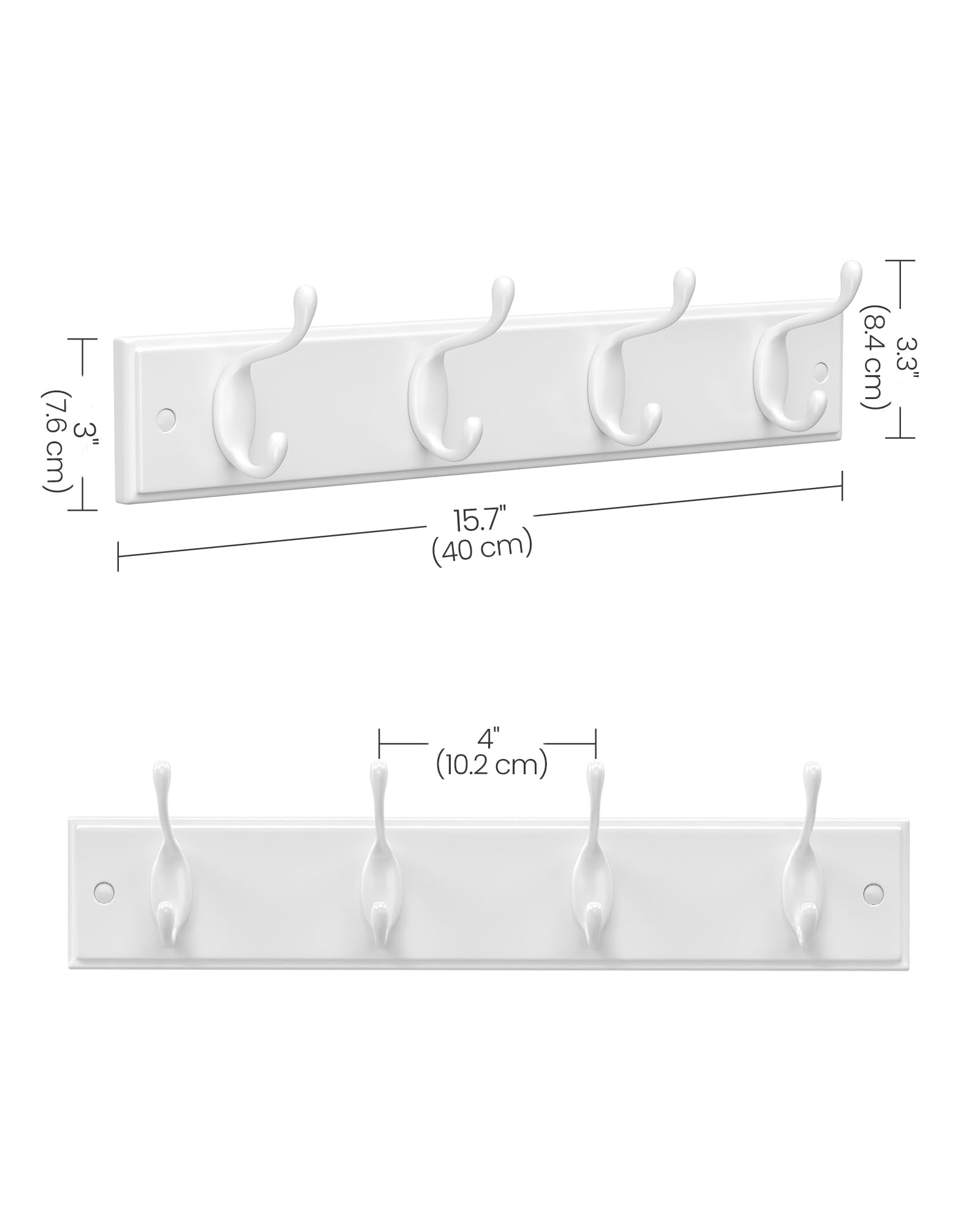 SONGMICS Wall-Mounted Coat Rack, Hook Rack, 8 Dual Metal Hooks, White