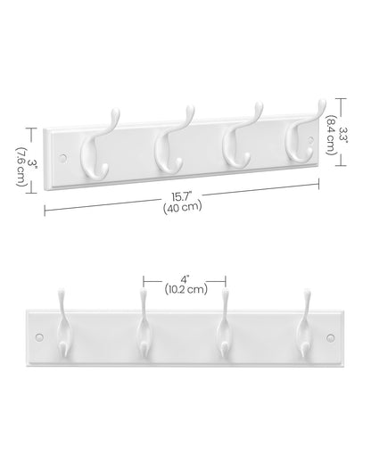 SONGMICS Wall-Mounted Coat Rack, Hook Rack, 8 Dual Metal Hooks, White