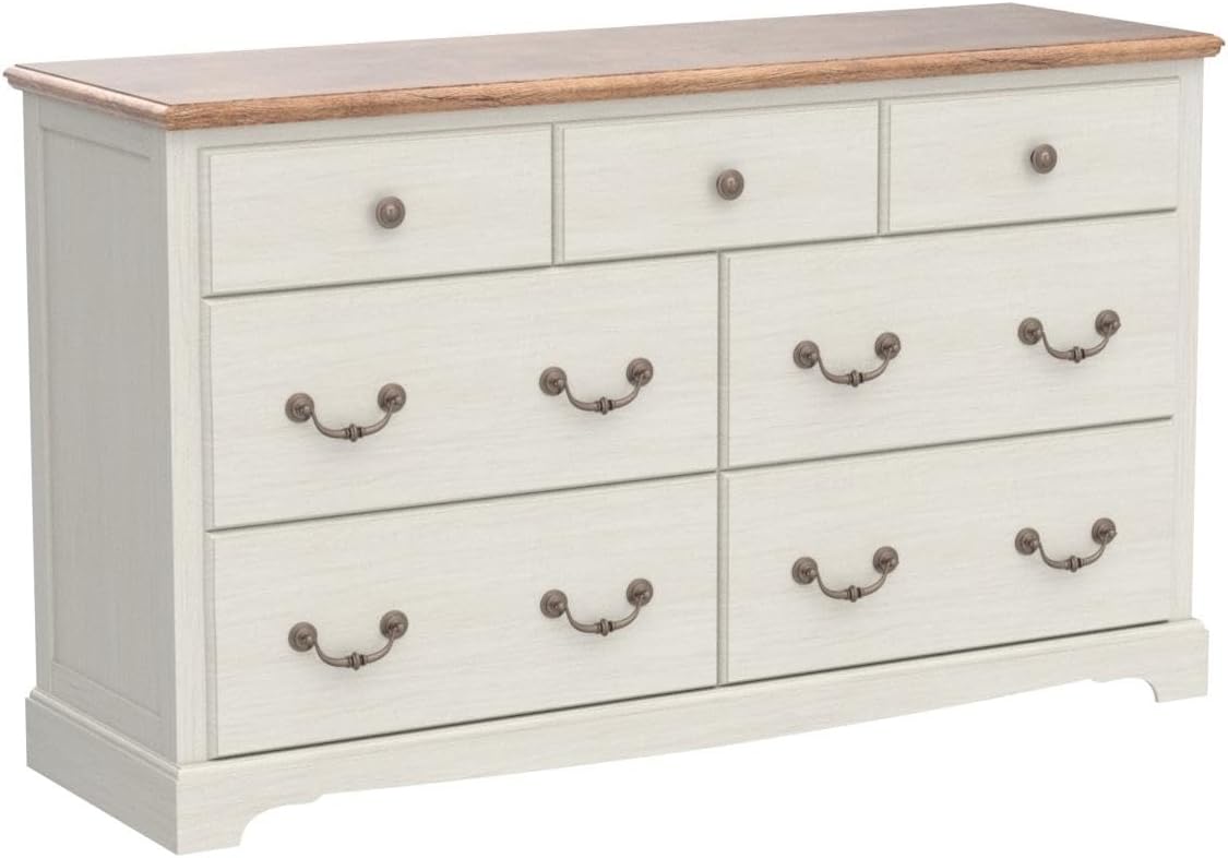 T4TREAM 7 Drawers Dresser Chests for Bedroom, Wood Vintage Chests of Drawers, Rustic Dressers Chset Organizer for Bedroom, Living Room, Hallway, Antique White