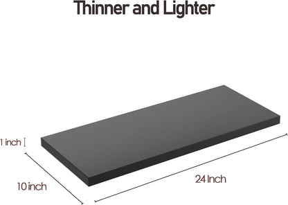 Wall Shelf Set of 2, Black Floating Shelves 24 in W x 10 in D x 1 in H, Wooden Floating Wall Shelf with Invisible Brackets for Living Room/Bedroom/Bathroom/Kitchen Storage and Decor