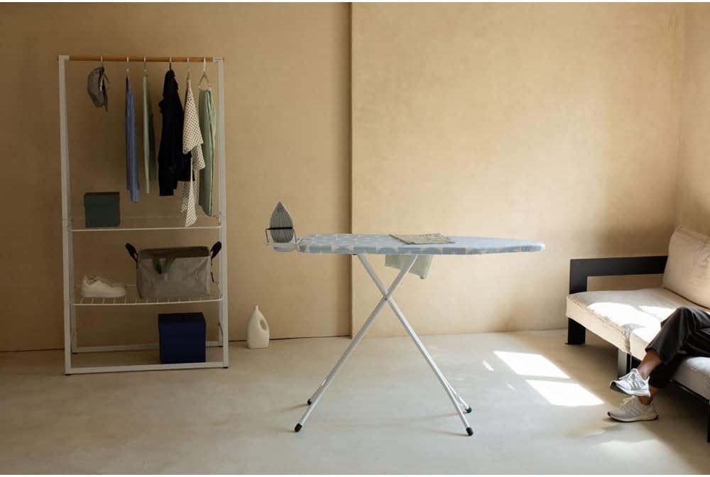 Brabantia Size B Ironing Board (49x15 in) 7 Height Options, Adjustable Steam Iron Rest Holder (Fresh Breeze) Non-Slip Feet, Anti-Collapse Child Locks