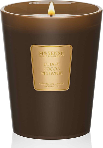 M&SENSE Fudgy Cocoa Brownie Scented Candle Home Decor, Natural Soy Wax,4.1oz 60 Hours Long Lasting Slow Burning, Aromatherapy Candle for Stress Relief