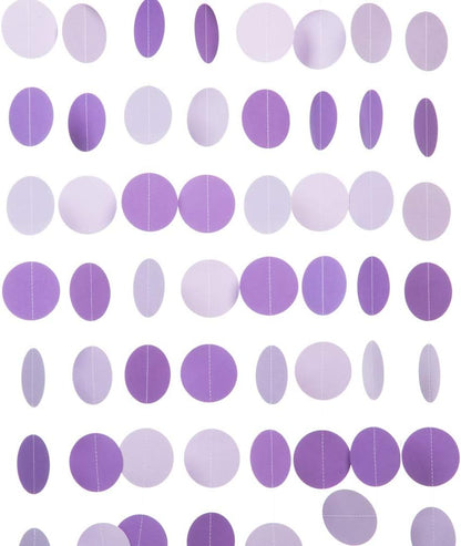 Purple Lavender Paper Garland Circle Dots Party Garland Streamer Backdrop Hanging Decorations, 2.5" in Diameter, 20 Feet in Total