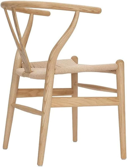 Tomile Solid Wood Wishbone Chair Y Chair Mid-Century Armrest Dining Chair, Hemp Seat (Ash Natural, Pack of 2)