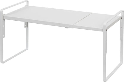 Nxconsu Cabinet Shelf Expandable Height Adjustable Organizer Riser for Kitchen Cabinet Pantry Cupboard Under Sink Countertop Organization Storage Space Saver Stackable Heavy Duty Metal White