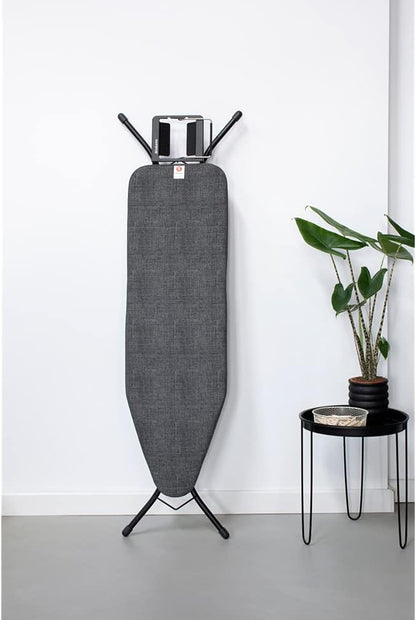 Brabantia Size B Ironing Board (49x15 in) 7 Height Options, Adjustable Steam Iron Rest Holder (Denim Black) Non-Slip Feet, Anti-Collapse Child Locks