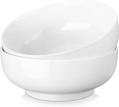 MALACASA Serving Bowls, 114 OZ(10") Extra Large Salad Bowls Set of 2, Porcelain White Serving Bowls for Salad, Soup, Pasta and Dinner, Large Ceramic Bowl Set for Entertaining, Series REGULAR
