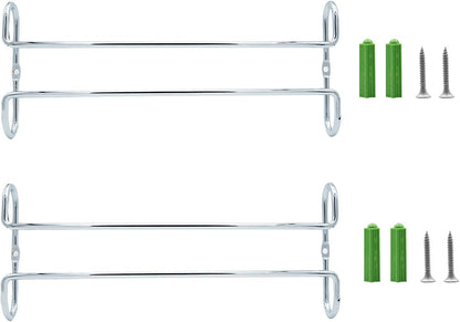 10 Inch Wine Glass Rack Under Cabinet Shelf Stemware Storage Hanging Hanger Organizer Glasses Holder with Drying Under Counter Metal for Kitchen and Bar Set of 2 Silver