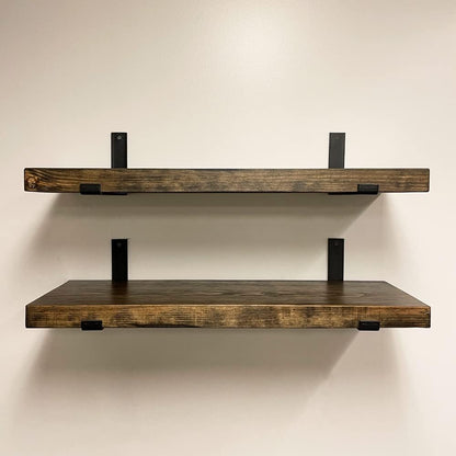 Rustic Shelves with J-Brackets Set of 2, Industrial Shelf, Kitchen Shelves, Solid Wood, Decorative Wall Storage, Heavy Duty, URBANDI (Dark Brown, 36Wx10D)