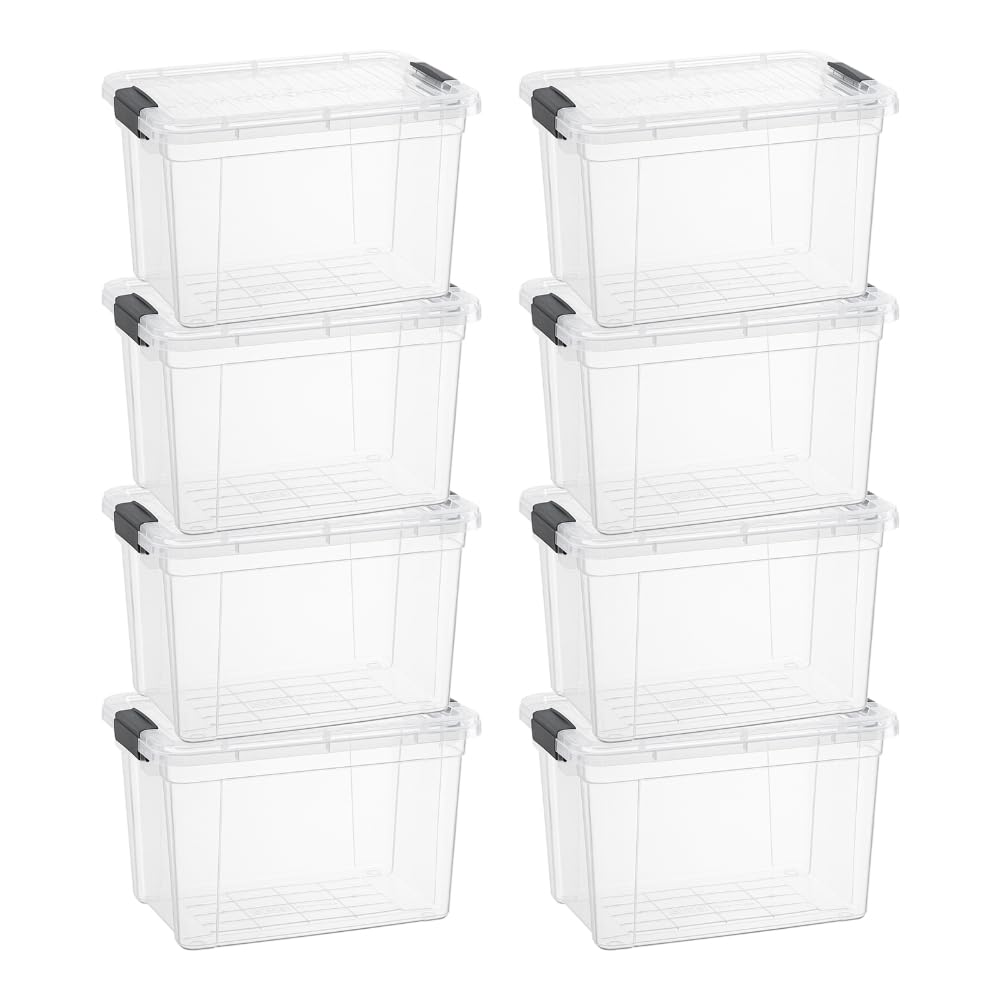Superio Storage Bins with Lids- 8 Pack, 2.5 Qt Clear Boxes for Organizing, Stackable Plastic