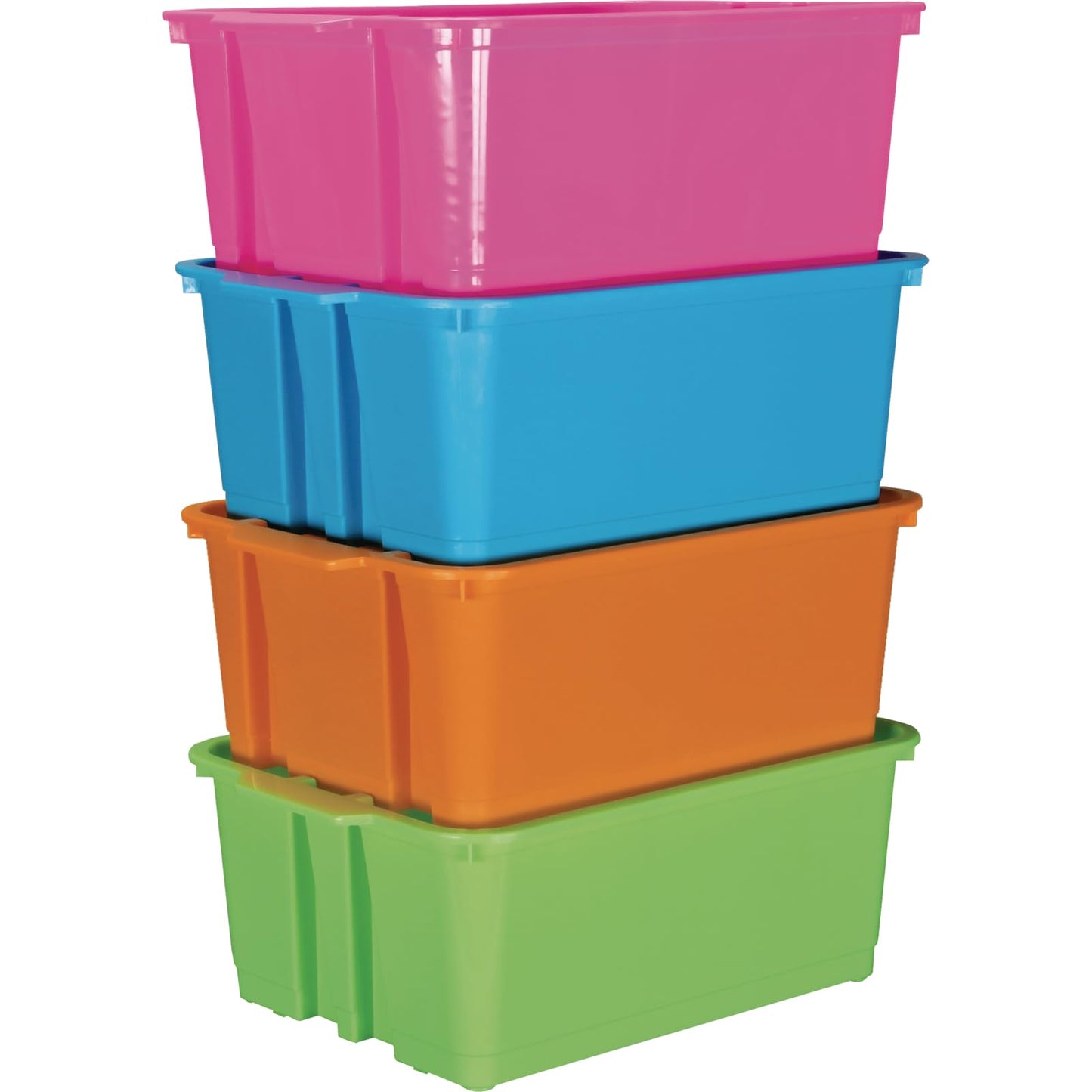Really Good Stuff Stacking Bins, 14" x 10" x 5.75", 4-Pack, Neon