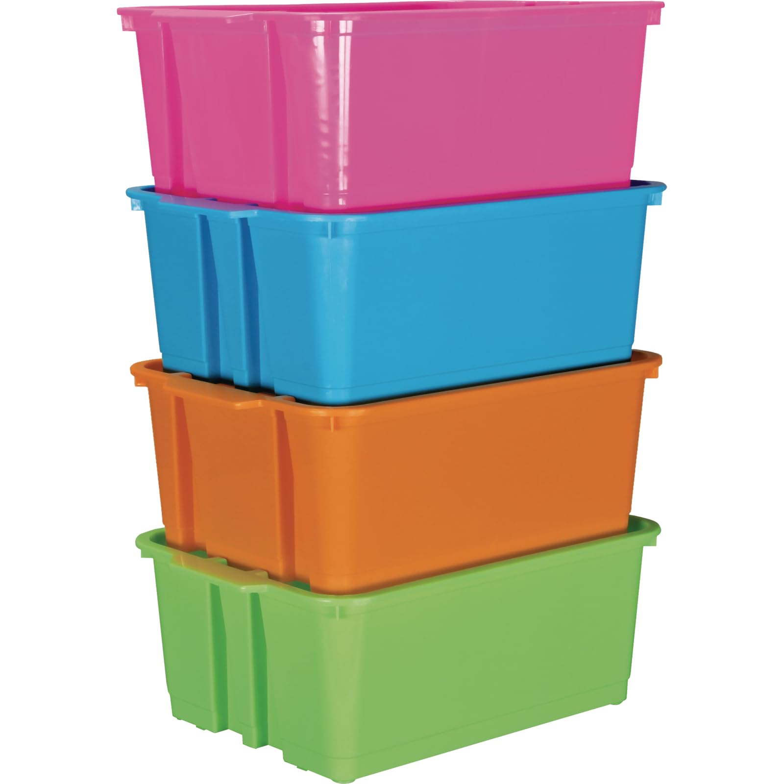 Really Good Stuff Stacking Bins, 14" x 10" x 5.75", 4-Pack, Neon