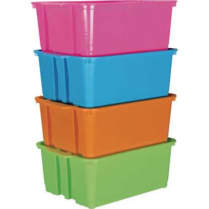 Really Good Stuff Stacking Bins, 14" x 10" x 5.75", 4-Pack, Neon