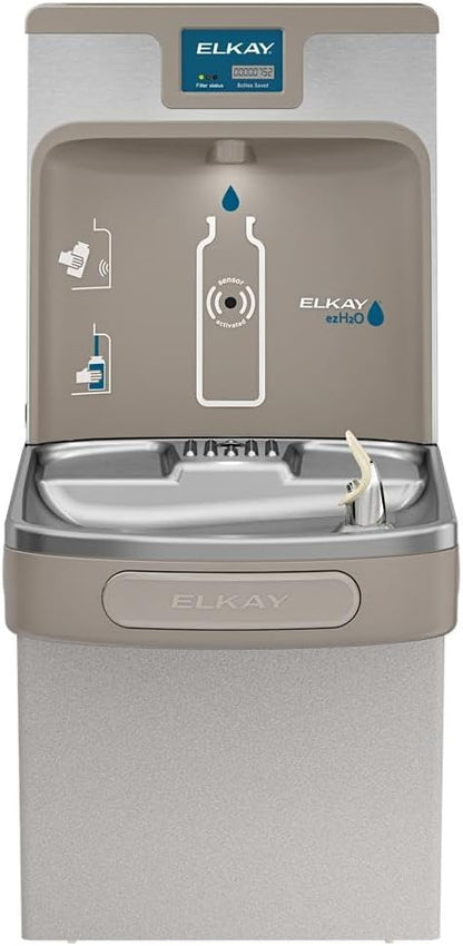 Elkay LZS8WSLK EZH2O Bottle Filling Station with Single ADA Cooler, Filtered, 8 GPH, Light Gray, Commercial, Light Gray Granite