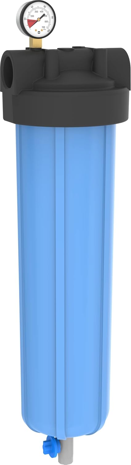 Pentair Pentek 150337 PBH Big Blue Bag Filter Housing, 1 1/2" NPT #20 Bag Vessel Assembly with Gauge, Wrench and Drain Valve, 20-Inch, Black/Blue