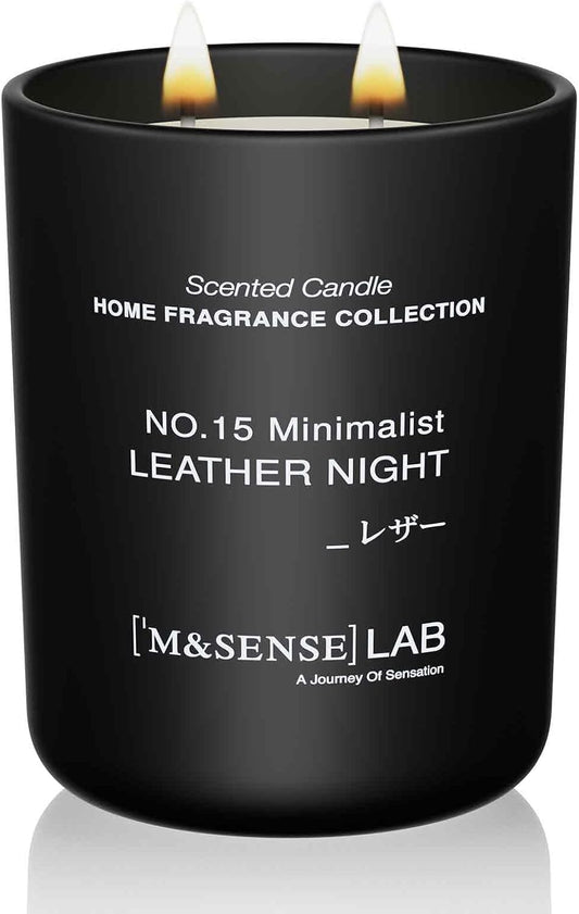 M&SENSE Natural Soy Candle| Leather Night | 16.6 oz, 95H Burn | Minimalist Scented Candle for