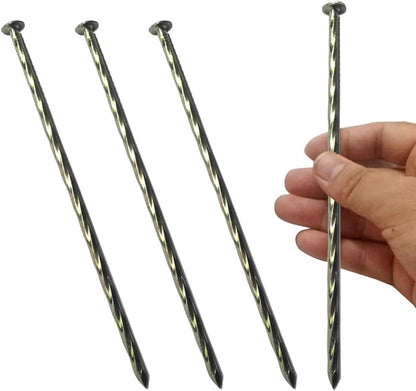 100 Pack - 8" Solid Galvanized Non-Rust Metal Garden Stakes, Spiral Landscape Edging Spikes/Anchors, for Paver Edging, Weed Barriers, Turf, House Construction, Carpentry Nail, Tent, Garden Plants