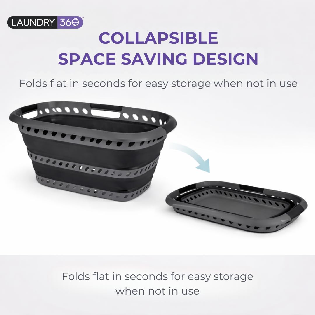 Laundry 360 Collapsible Laundry Basket 40L | Portable | Space Saver Storage | Hold 2 Loads | Store