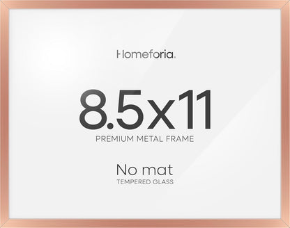Homeforia 8.5x11 Diploma Frame Rose Gold, High End Metal 8.5 x 11 Certificate Frames, 11x8.5 Document Frames for Wall or Tabletop, 8.5 by 11 Award Letter Size Frame, Tempered Glass, Wall Kit, Set of 1
