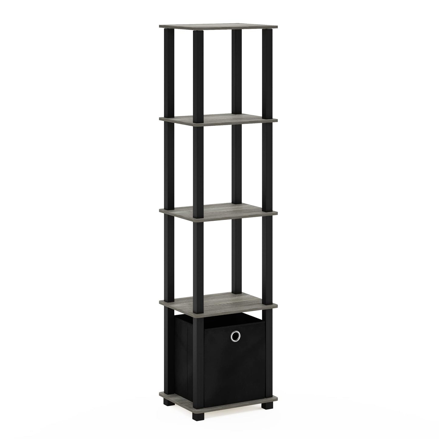 FURINNO TNT No Tools 5-Tier Display Decorative Shelf, French Oak Grey/Black/Black