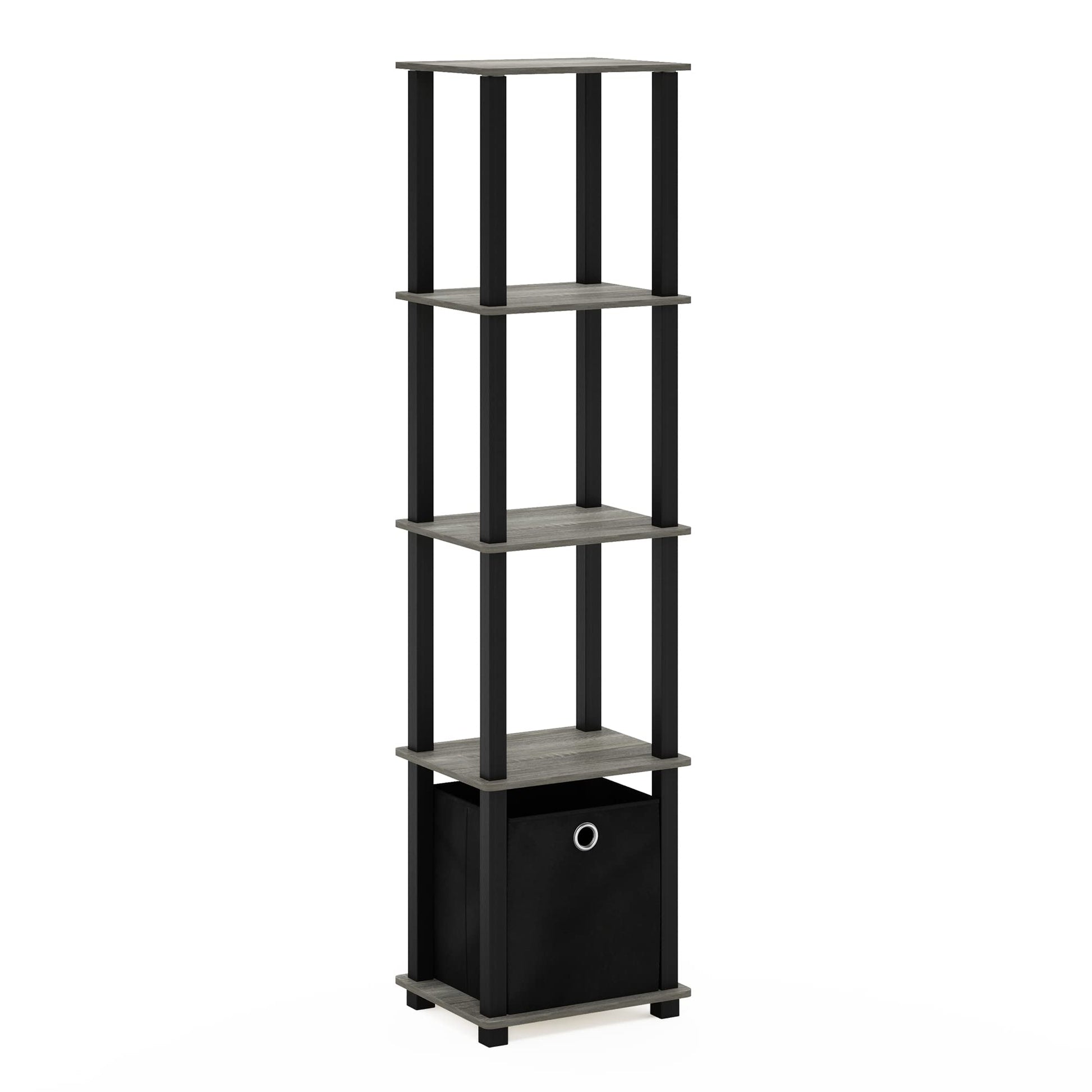 FURINNO TNT No Tools 5-Tier Display Decorative Shelf, French Oak Grey/Black/Black