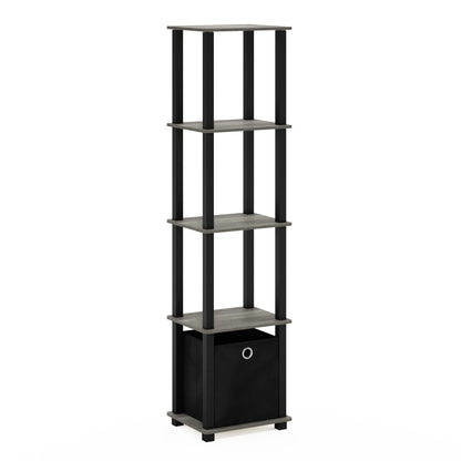 FURINNO TNT No Tools 5-Tier Display Decorative Shelf, French Oak Grey/Black/Black