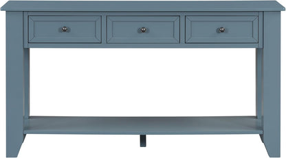 Farmhouse Modern Entryway Console Table 55.4'' Long Entry Sofa Table with Drawers & Storage Shelf for Living Room Hallway, Blue