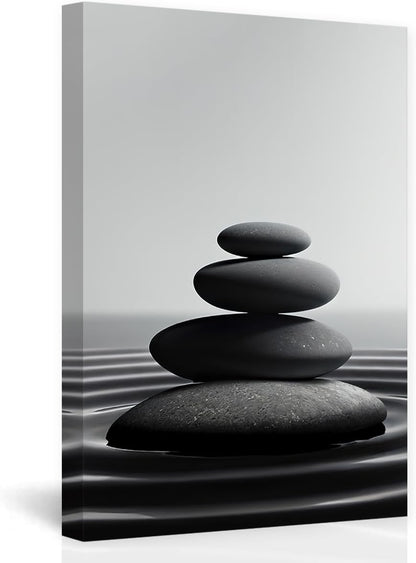 DOARTDO Zen Stone Canvas Wall Art Black and White Spa Stones Picture Print Modern Meditation Spirit Bathroom Decor Frame (28.00" x 42.00", Zen Stone - 1)