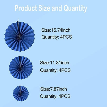 HQZ Blue Party Hanging Fans DIY Set - 12pcs Paper Fans, Pinwheels, Craft for Wedding, Birthday, Christmas Party Decoration