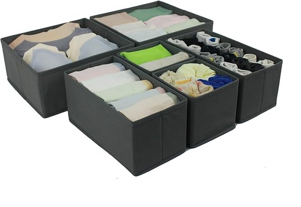 Amazon Basics Cloth Drawer Storage Organizer Boxes for Socks, Underwear and Baby Items Gray (Pack