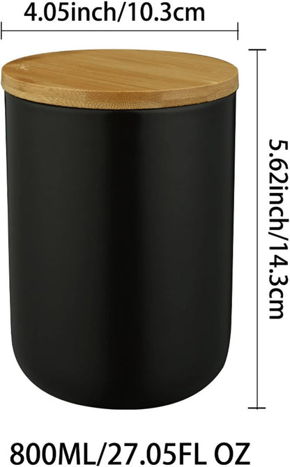 Ceramic Food Storage Jar Canister Modern Design Food Canisters with Airtight Seal Bamboo Lid, Loose Tea Coffee Spice Nuts Snacks Storage Jar Canister (Black 27.05oz/800ml)