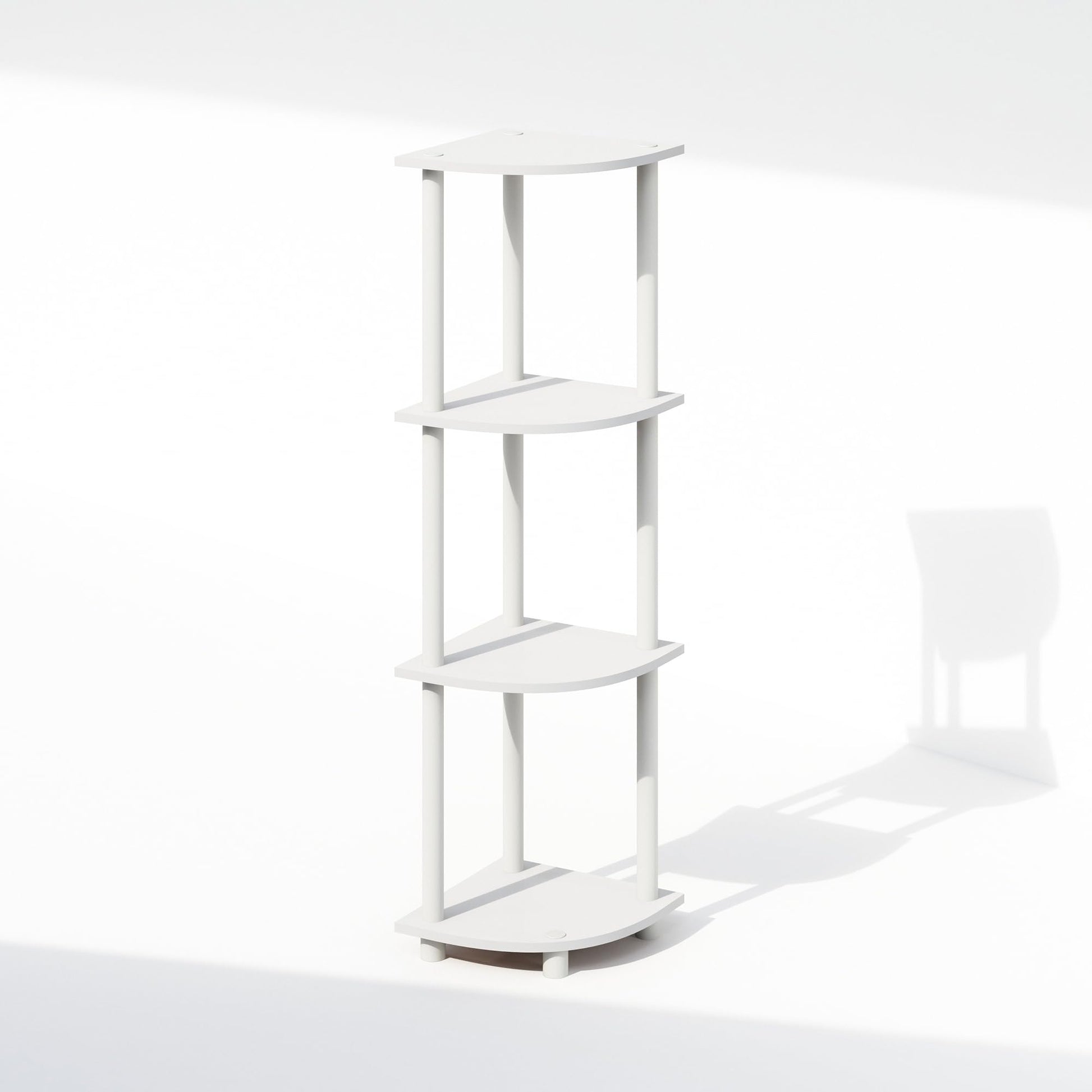 Furinno Turn-N-Tube Corner Shelf, 4-Tier Corner Bookshelf, White